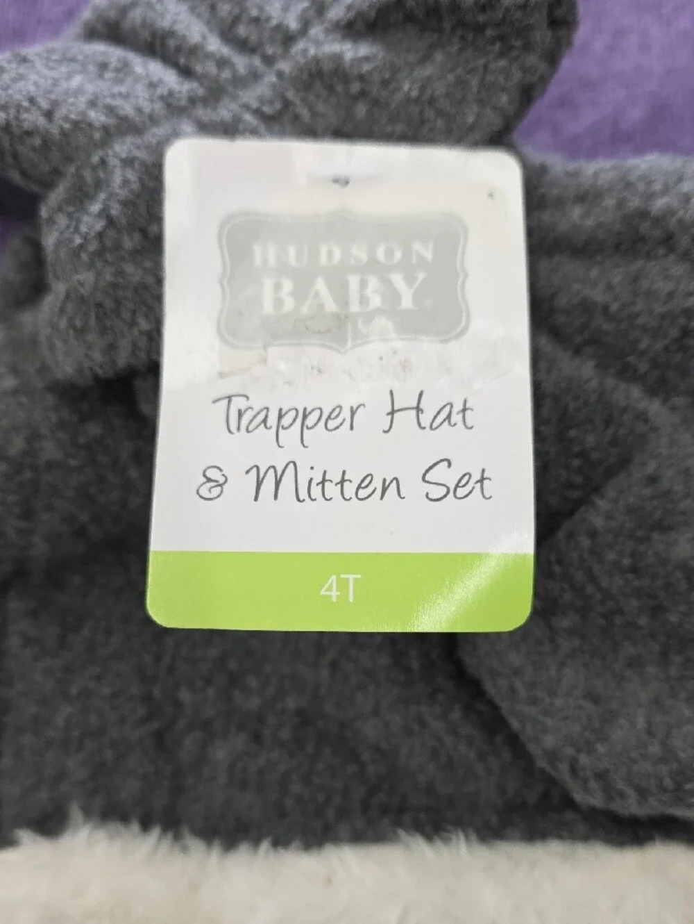 NWT Hudson Baby Cozy Kids Gray Fleece Trapper Hat with Cream Faux Fur Lining